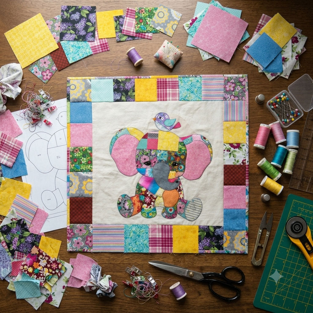 Patchwork Elephant Quilt Pattern PDF Jungle Baby Blanket