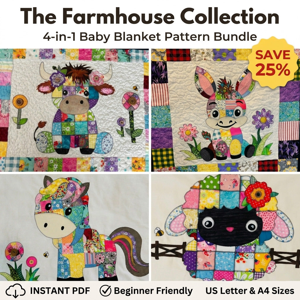 Farmhouse Friends Applique Quilt Pattern Bundle - 4-in-1 Baby Blanket PDF Set