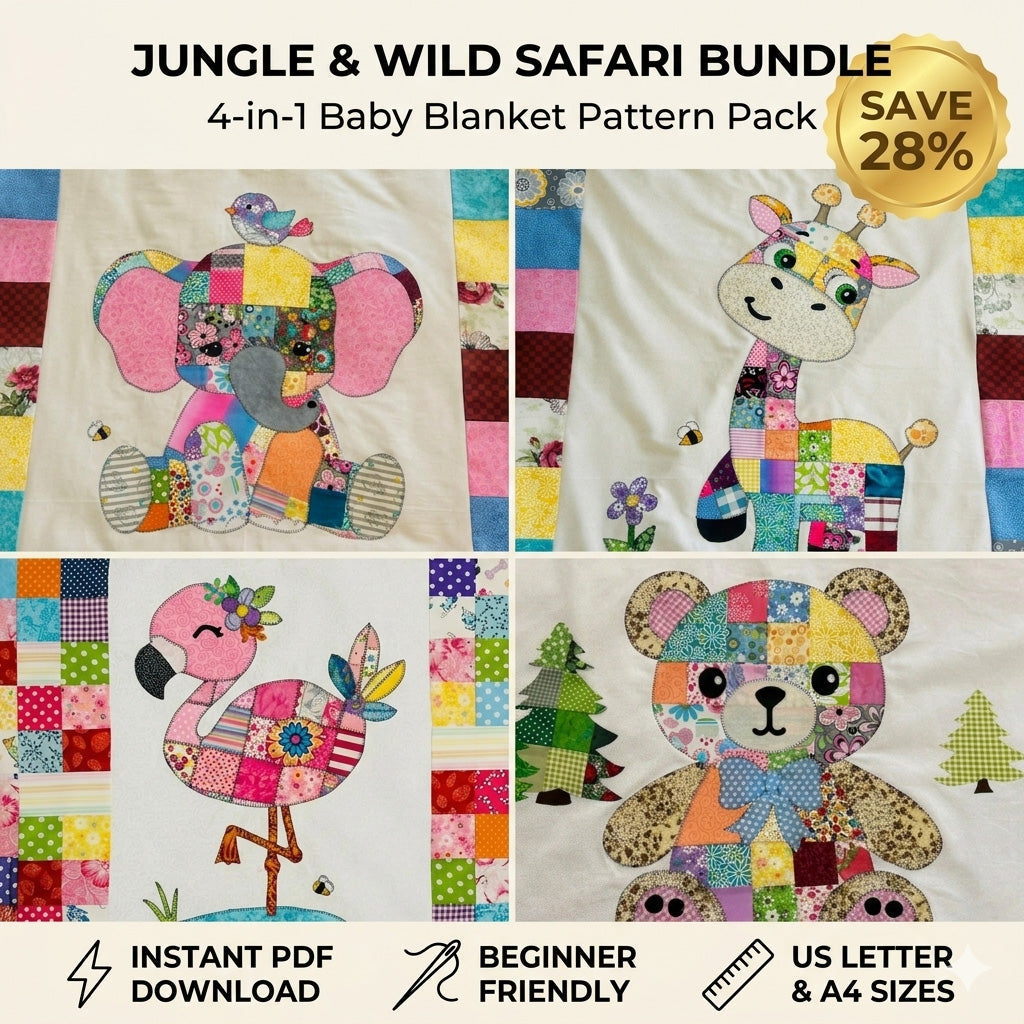 Jungle & Safari Animals Applique Quilt Pattern Bundle - 4-in-1 PDF Set