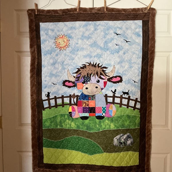 Jumbo Patchwork Highland Cow Baby Blanket Quilt Pattern PDF Download