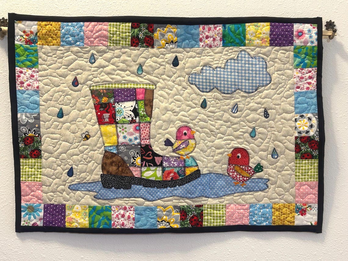 Patchwork Rainy Day Quilt Pattern: Applique Baby Blanket (PDF Download)