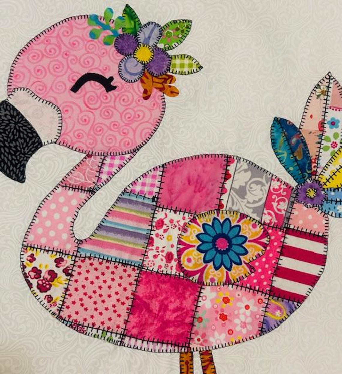 Patchwork Flamingo Quilt Pattern PDF Download Applique Baby Quilt