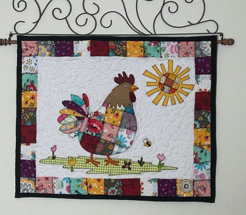 Patchwork Rooster Quilt Pattern: Applique Wall Hanging (PDF Download)