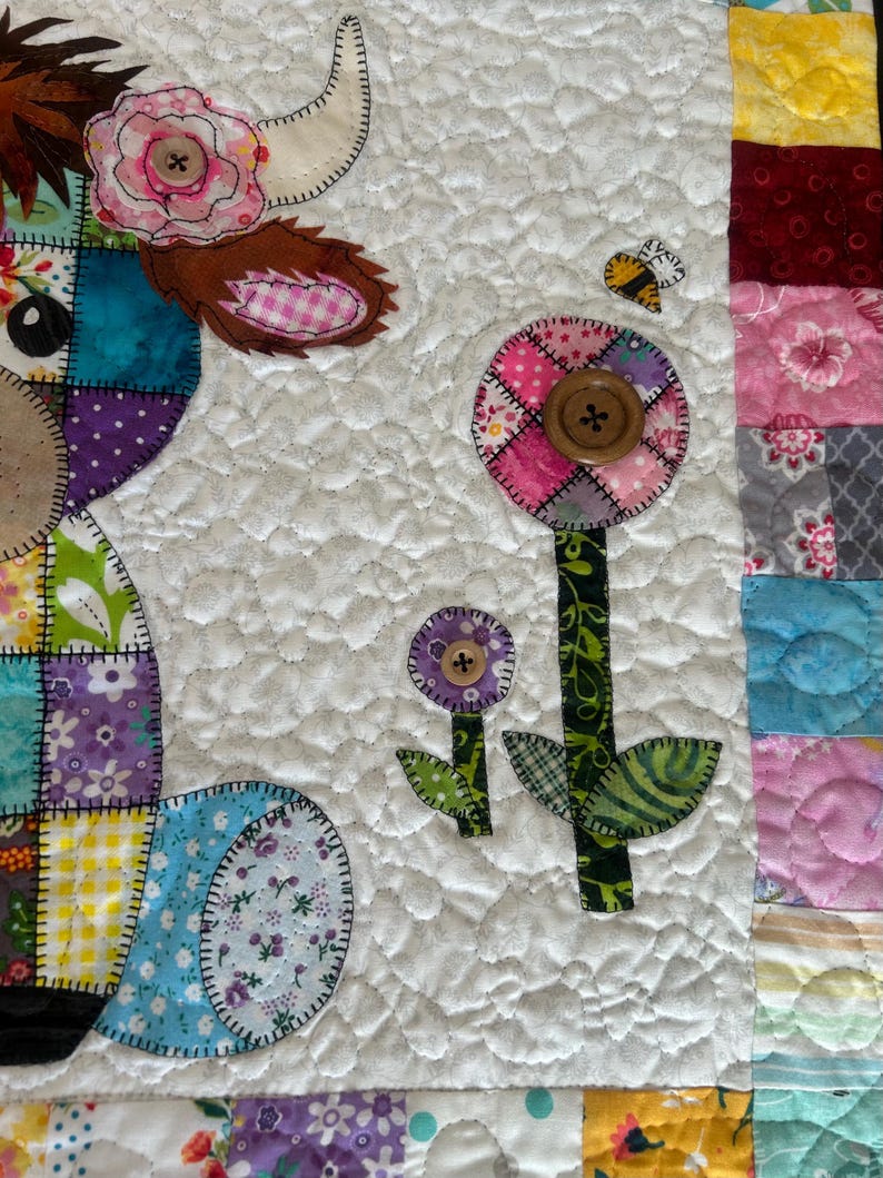 Patchwork Highland Cow Quilt Pattern PDF Download | Applique Baby Blanket Sewing Pattern
