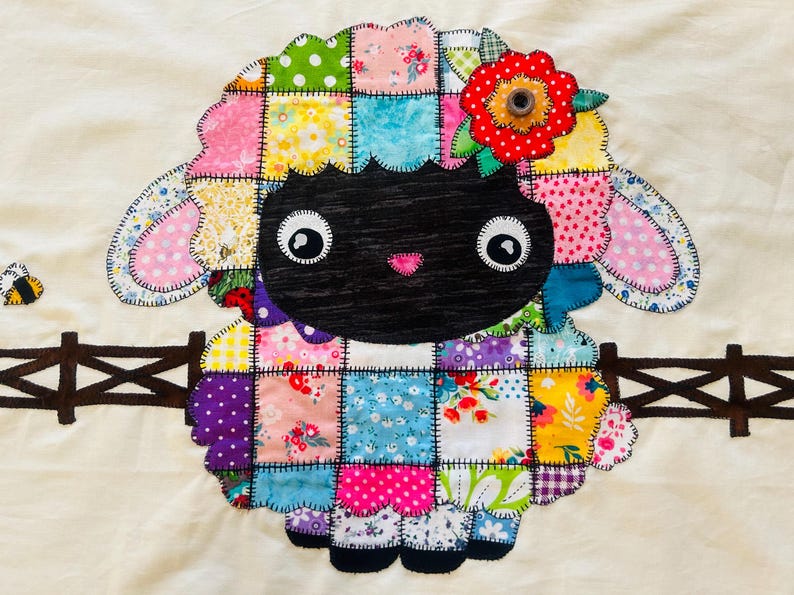 Patchwork Lamb Quilt Pattern: Applique Baby Blanket, Wall Hanging (PDF Download)