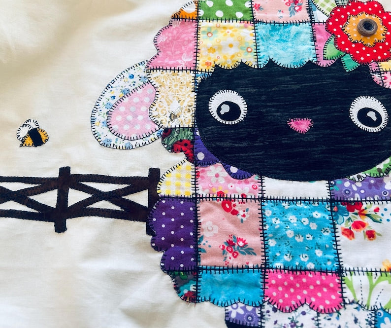 Patchwork Lamb Quilt Pattern: Applique Baby Blanket, Wall Hanging (PDF Download)