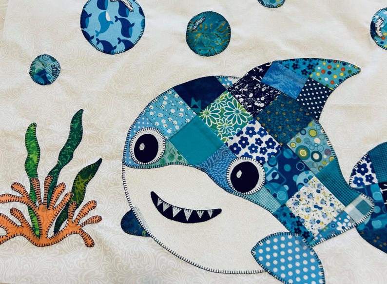 Shark Patchwork Quilt pattern, PDF Instant Download
