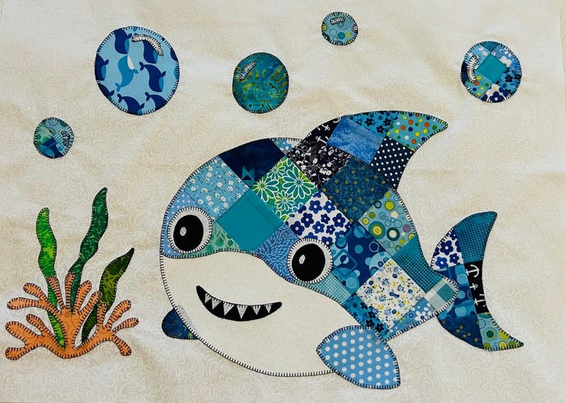 Shark Patchwork Quilt pattern, PDF Instant Download